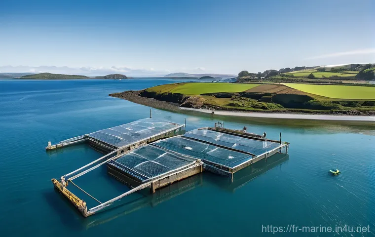해양자원 개발과 환경적 지속 가능성 - **Prompt:** An inspiring, highly detailed aerial view of a flourishing, integrated sustainable marin...