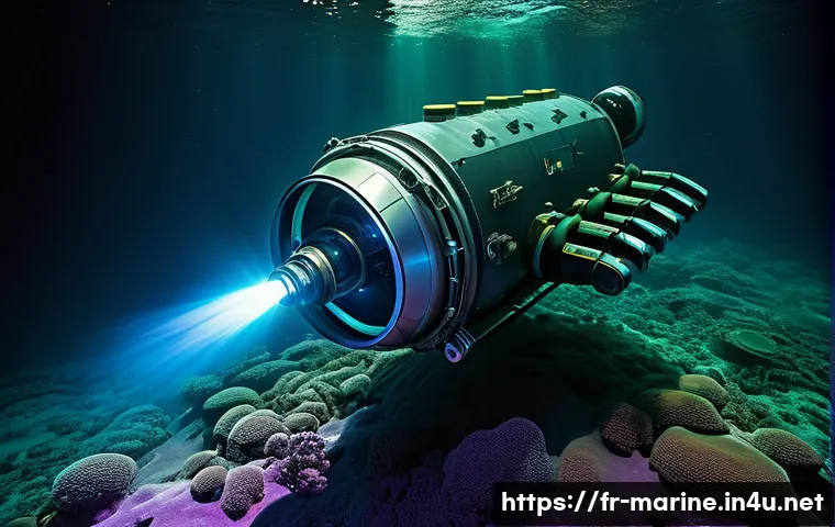 심해탐사 연구 기관 - **Prompt 1: The Manned Submersible's Encounter**
"A highly advanced, manned deep-sea submersible...