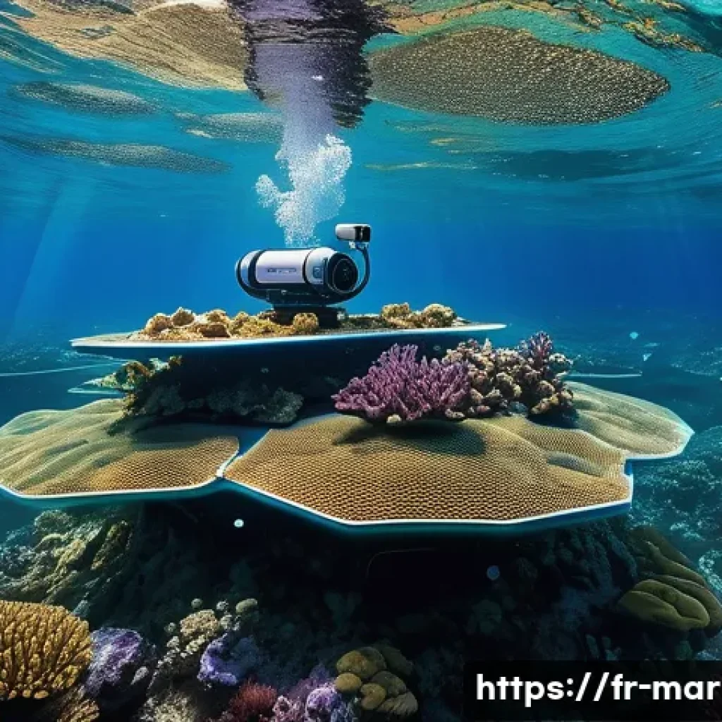 해양자원 개발과 정부 역할 - A highly detailed underwater scene showcasing advanced autonomous underwater robots exploring a vibr...