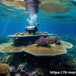 Home 19 해양자원 개발과 정부 역할 - A highly detailed underwater scene showcasing advanced autonomous underwater robots exploring a vibr...