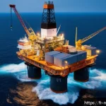 Home 23 심해석유 개발의 경제성 - A detailed underwater deep-sea oil drilling platform scene at twilight, showcasing advanced robotic ...