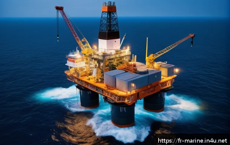 심해석유 개발의 경제성 - A detailed underwater deep-sea oil drilling platform scene at twilight, showcasing advanced robotic ...